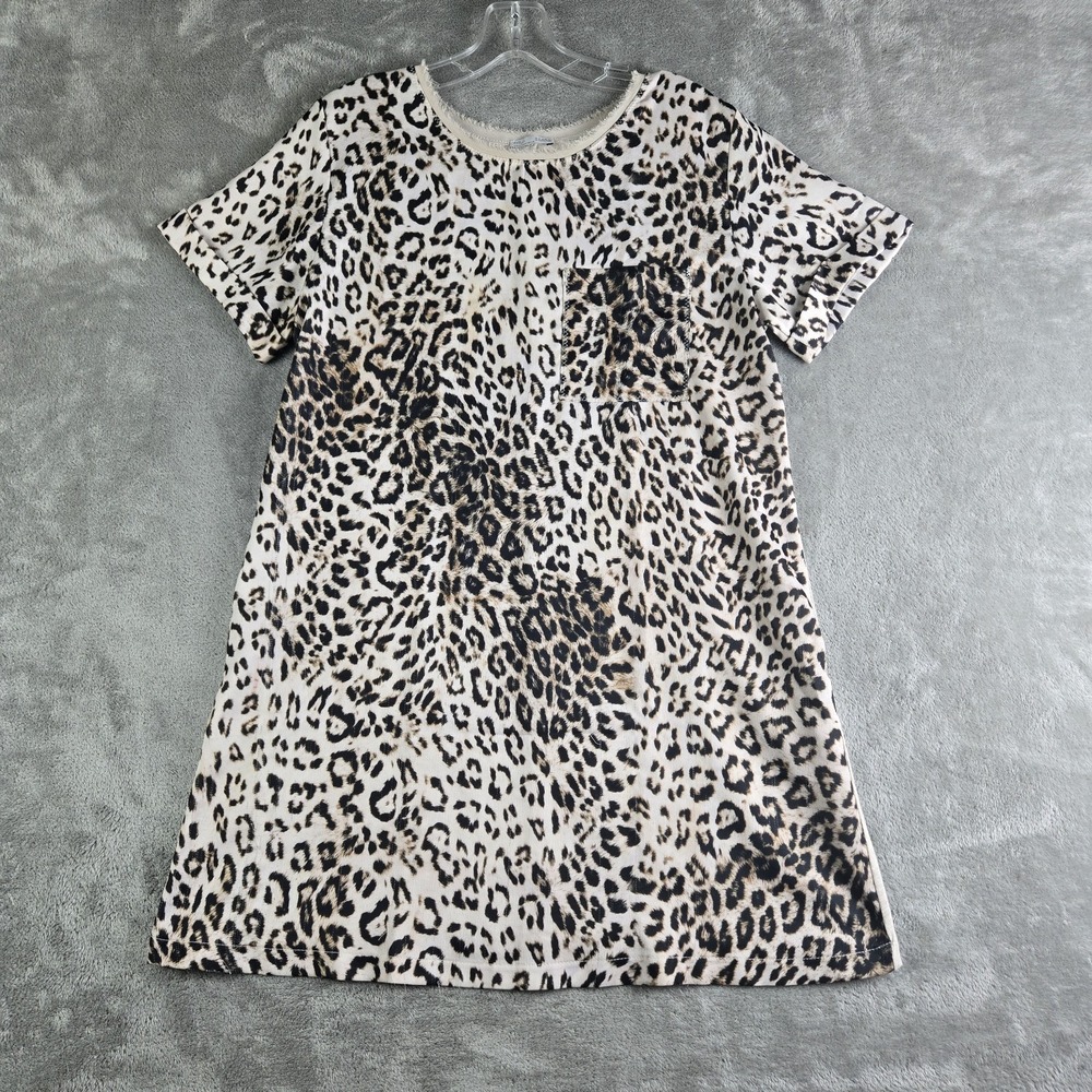 Zara B W Collection‎ Shirt Dress Womens Medium Cream Brown Leopard Print Pocket